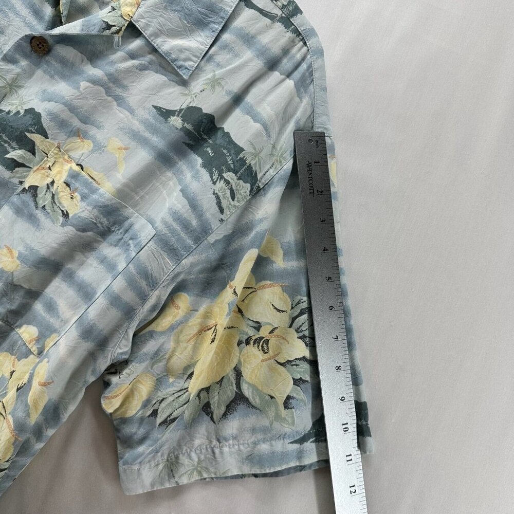 Tommy Bahama Hawaiian Shirt Mens Sz L Island Tropical Camp Button Down Blue VTG - Picture 9 of 10